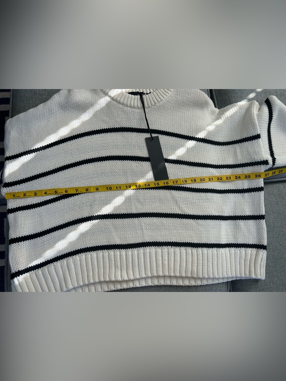 Jenni Kayne Chloe Striped 100% Cotton Crewneck Sweater Ivory Black NWT - Picture 14 of 14